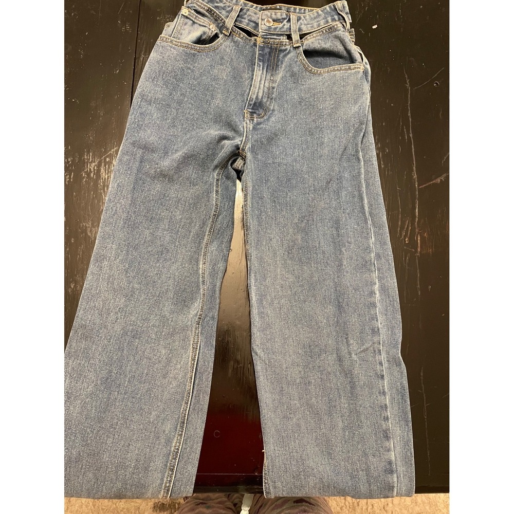PRETTYLITTLETHING Blue Wash Cut Out Detail Boyfriend Jeans Size US 4 UK 8